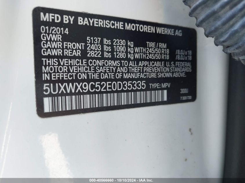 VIN 5UXWX9C52E0D35335 2014 BMW X3, Xdrive28I no.9