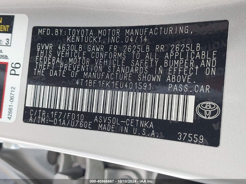 4T1BF1FK1EU401591 2014 Toyota Camry Le