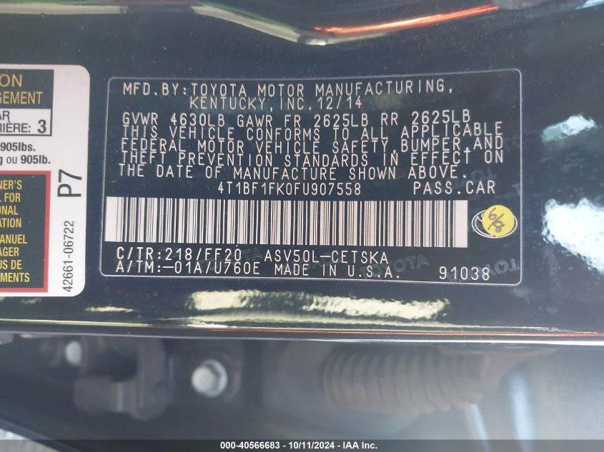 4T1BF1FK0FU907558 2015 Toyota Camry Se