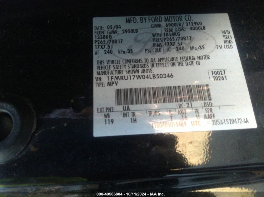 1FMRU17W04LB50346 2004 Ford Expedition Eddie Bauer