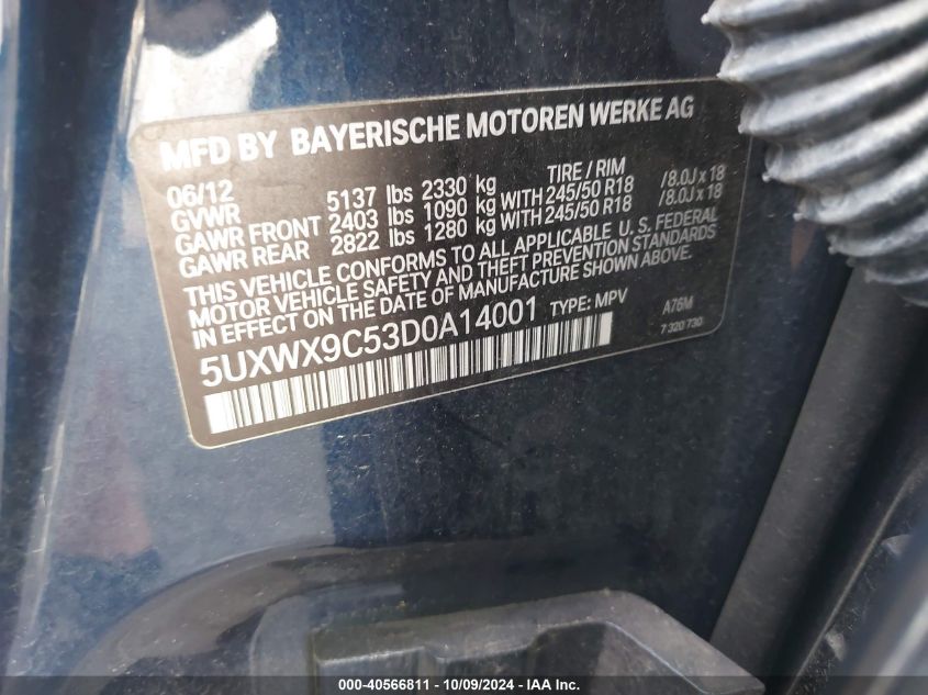 5UXWX9C53D0A14001 2013 BMW X3 xDrive28I