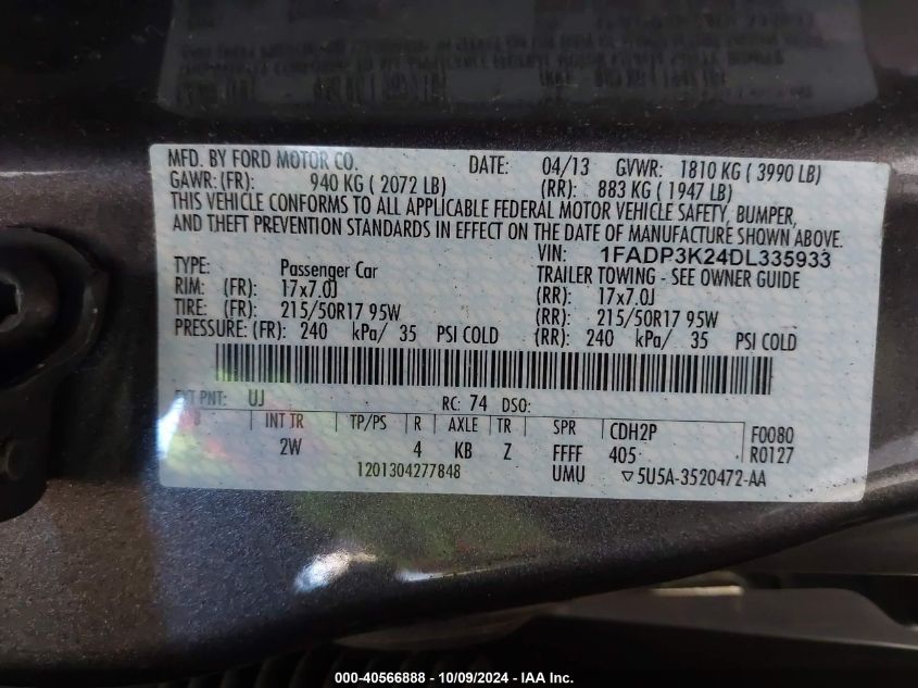 1FADP3K24DL335933 2013 Ford Focus Se