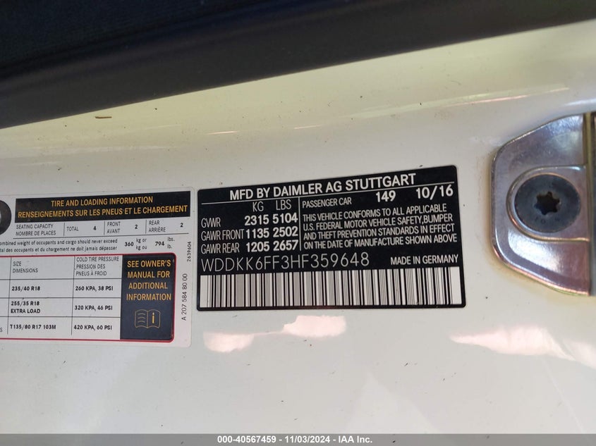 2017 MERCEDES-BENZ E 400 - WDDKK6FF3HF359648