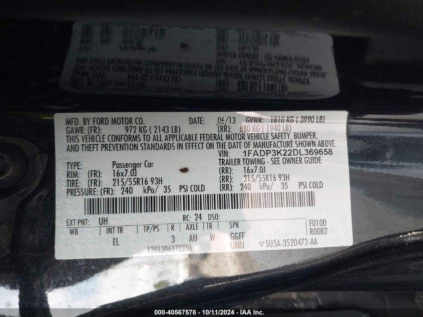 1FADP3K22DL369658 2013 Ford Focus Se