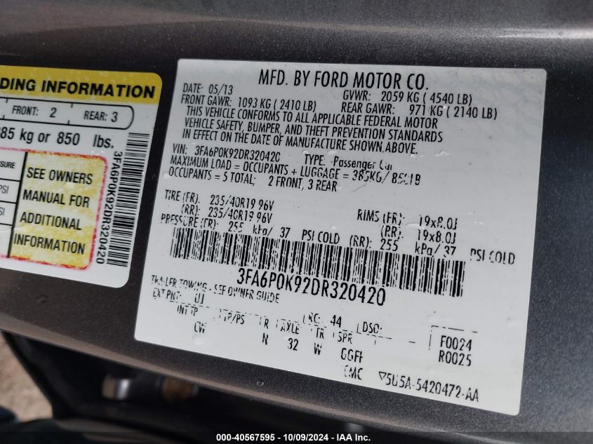 2013 FORD FUSION TITANIUM - 3FA6P0K92DR320420