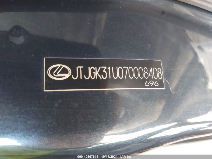 2007 Lexus Rx 350 VIN: JTJGK31U070008408 Lot: 40567615