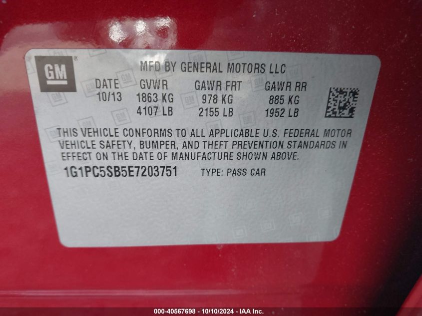 1G1PC5SB5E7203751 2014 Chevrolet Cruze 1Lt Auto