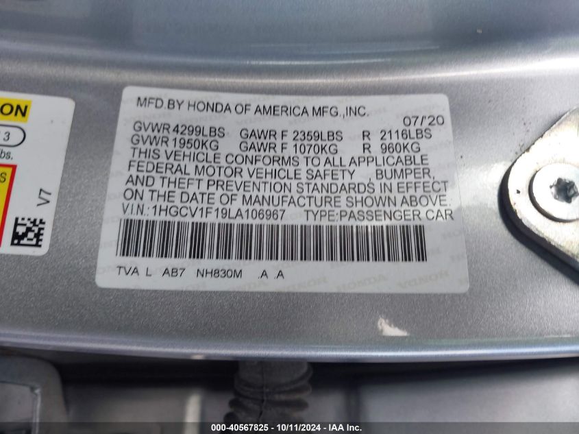 1HGCV1F19LA106967 2020 Honda Accord Lx