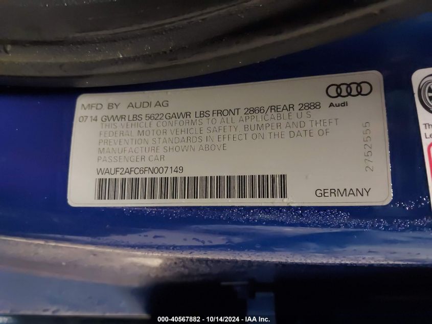 2015 Audi S6 VIN: WAUF2AFC6FN007149 Lot: 40567882