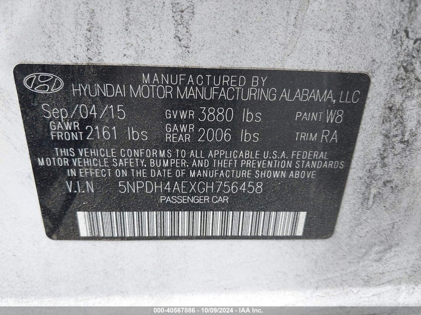 5NPDH4AEXGH756458 2016 Hyundai Elantra Se