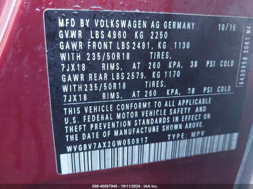 WVGBV7AX2GW050917 2016 Volkswagen Tiguan Se