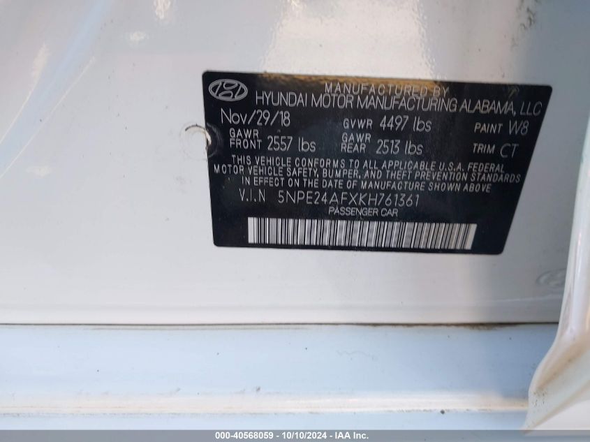 5NPE24AFXKH761361 2019 Hyundai Sonata Se