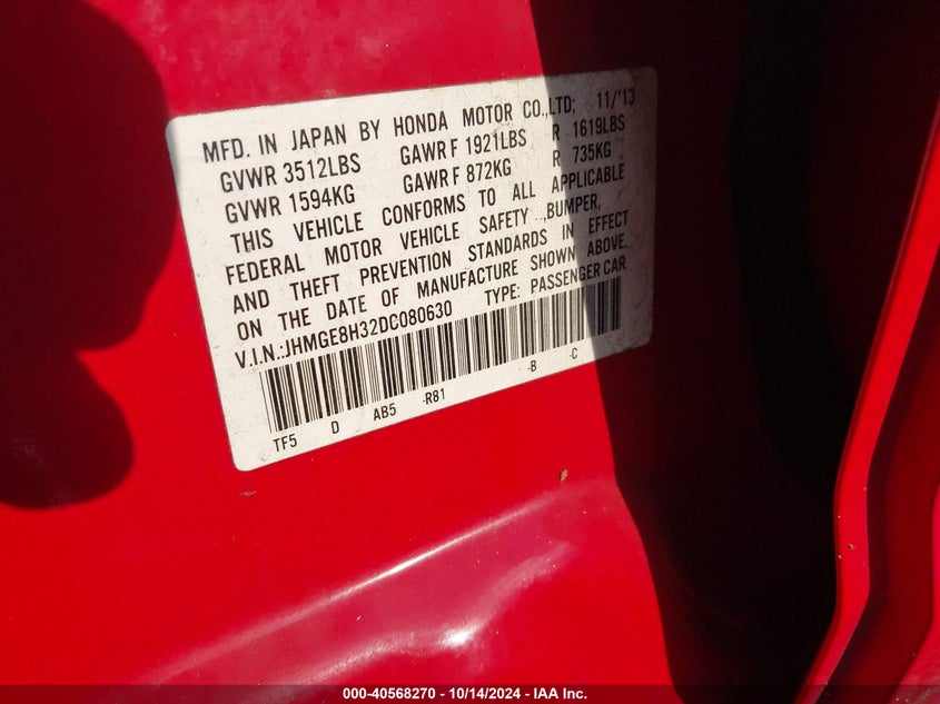 2013 HONDA FIT - JHMGE8H32DC080630