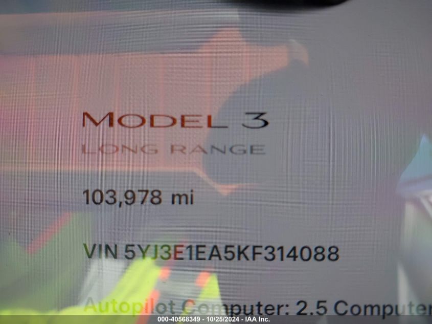 2019 Tesla Model 3 Long Range/Mid Range/Standard Range/Standard Range Plus VIN: 5YJ3E1EA5KF314088 Lot: 40568349