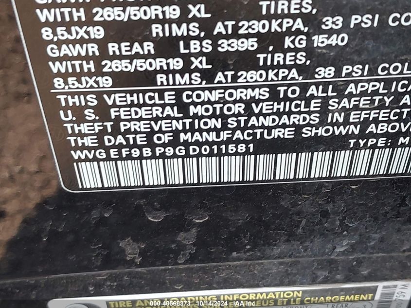 2016 VOLKSWAGEN TOUAREG VR6 LUX - WVGEF9BP9GD011581