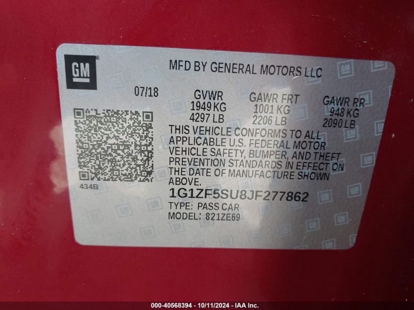 1G1ZF5SU8JF277862 2018 Chevrolet Malibu Hybrid