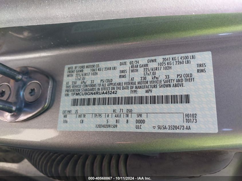 1FMCU9GN4RUA45242 2024 Ford Escape Active