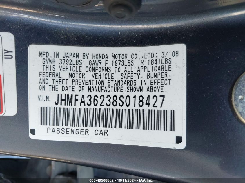 JHMFA36238S018427 2008 Honda Civic Hybrid