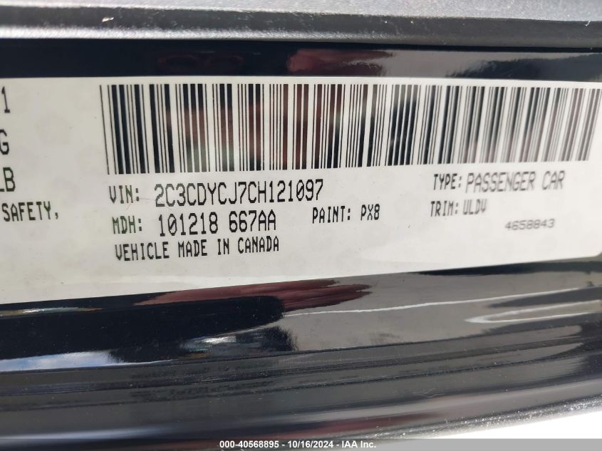 2012 Dodge Challenger Srt8 392 VIN: 2C3CDYCJ7CH121097 Lot: 40568895