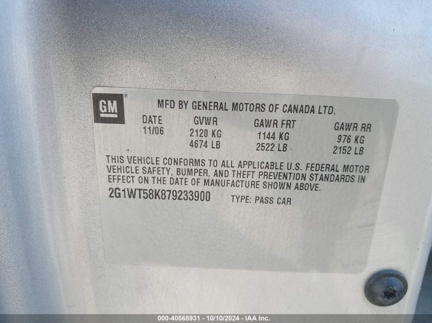 2G1WT58K879233900 2007 Chevrolet Impala Lt