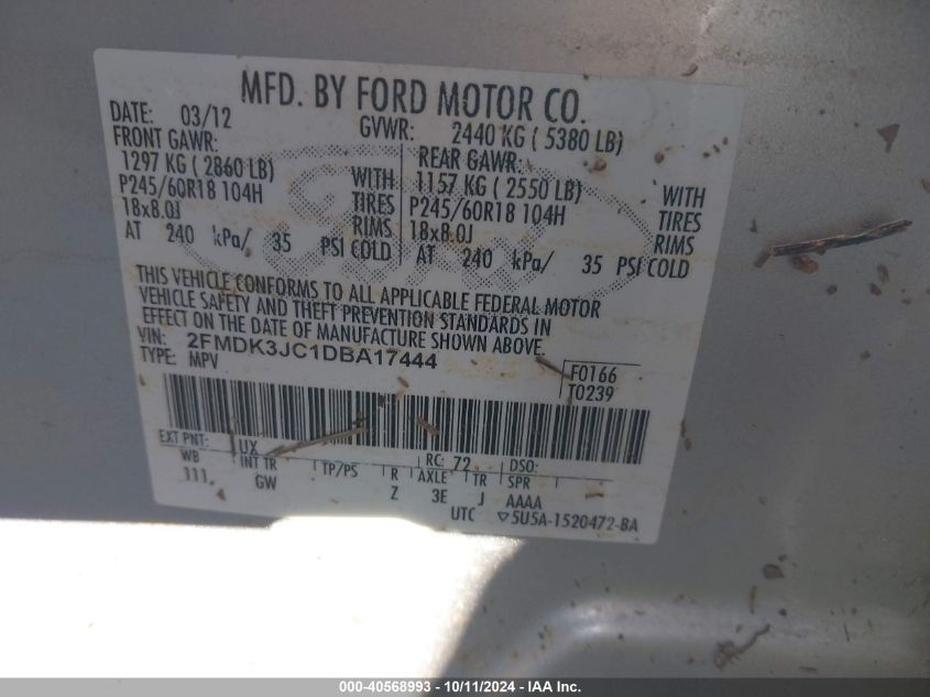 2FMDK3JC1DBA17444 2013 Ford Edge Sel