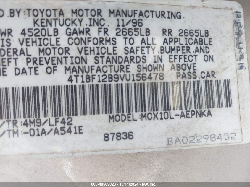 4T1BF12B9VU156478 1997 Toyota Avalon Xl/Xls