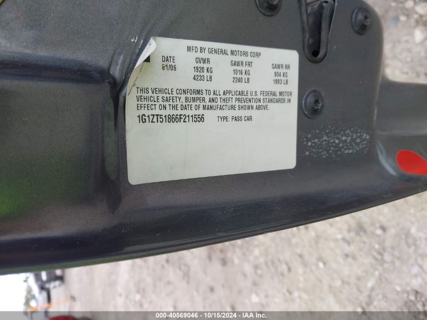 2006 Chevrolet Malibu Lt VIN: 1G1ZT51866F211556 Lot: 40569046