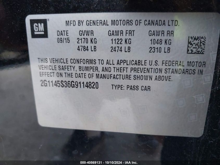 2G1145S36G9114820 2016 Chevrolet Impala 2Lz