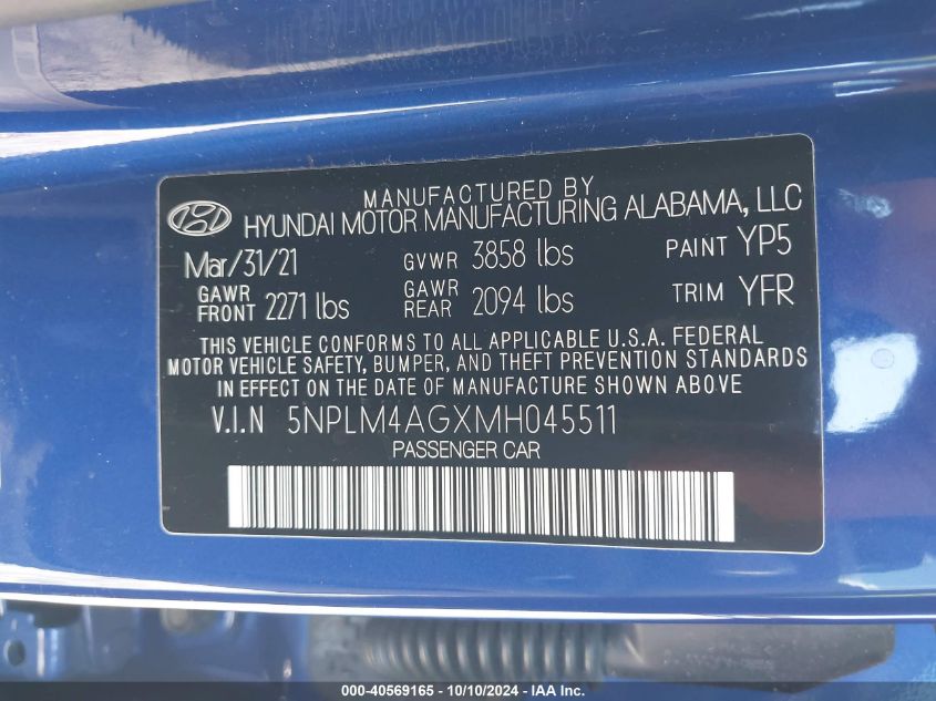 5NPLM4AGXMH045511 2021 Hyundai Elantra Sel