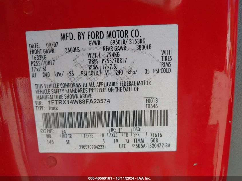 1FTRX14W88FA23574 2008 Ford F-150 Stx/Xl/Xlt