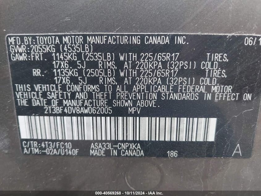 2T3BF4DV8AW062005 2010 Toyota Rav4