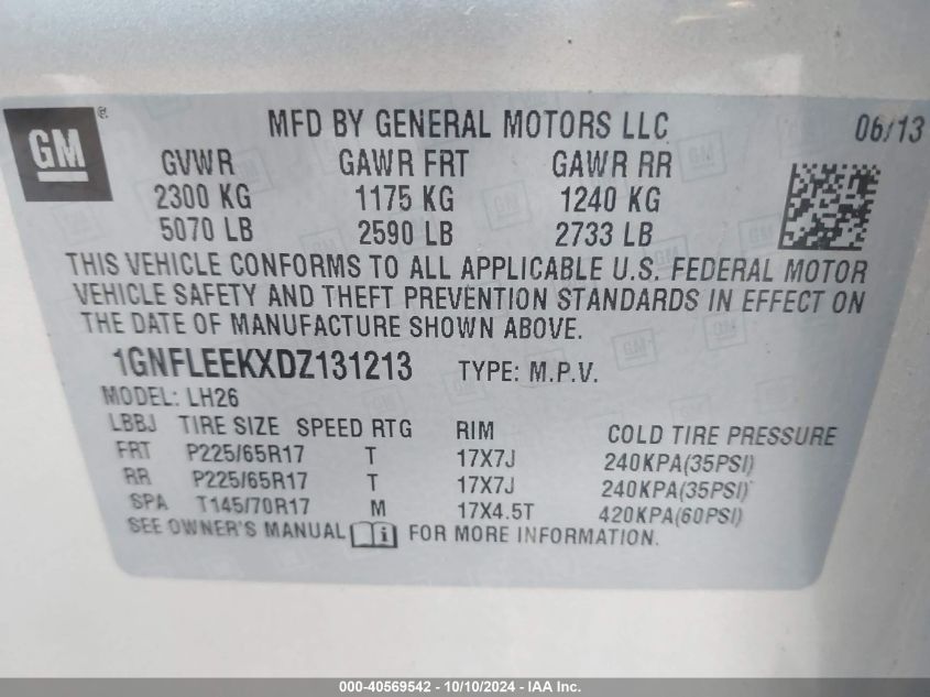 1GNFLEEKXDZ131213 2013 Chevrolet Equinox 1Lt