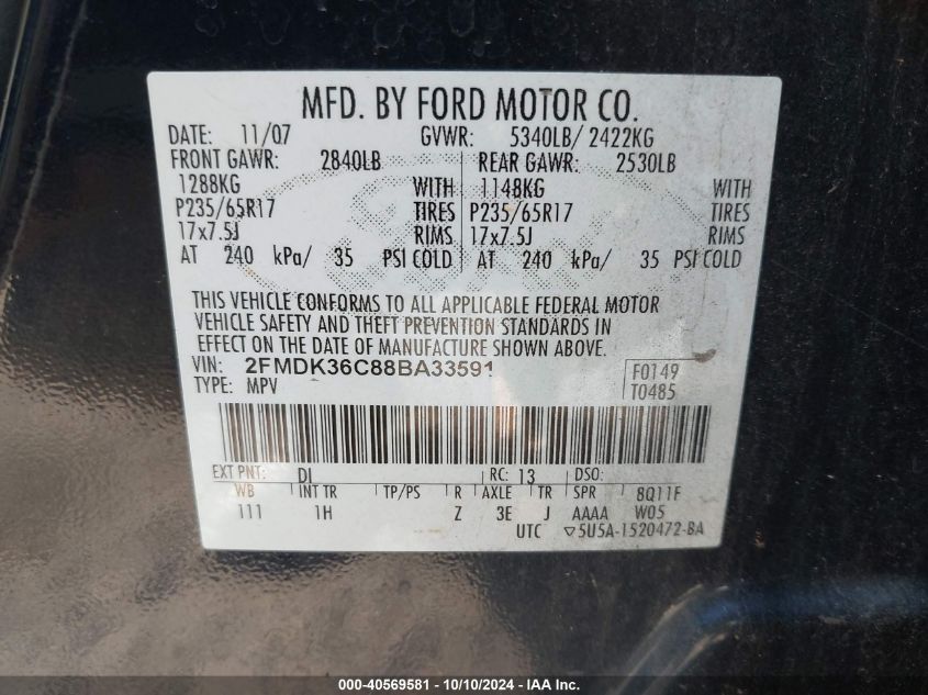 2FMDK36C88BA33591 2008 Ford Edge Se