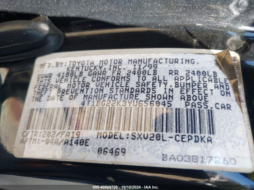 4T1BG22K3YU656045 2000 Toyota Camry Ce