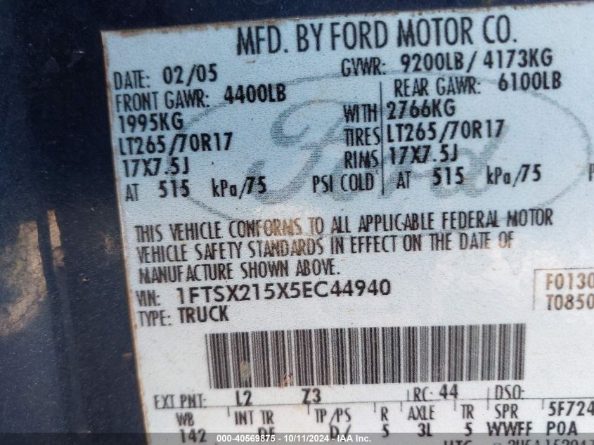 1FTSX215X5EC44940 2005 Ford F-250 Lariat/Xl/Xlt