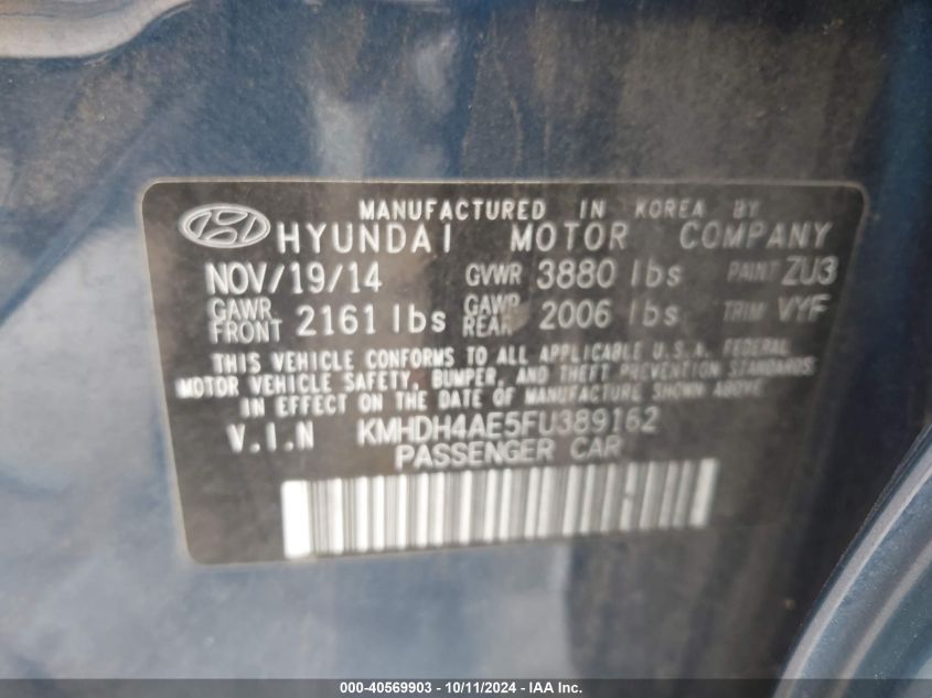 KMHDH4AE5FU389162 2015 Hyundai Elantra Se/Sport/Limited