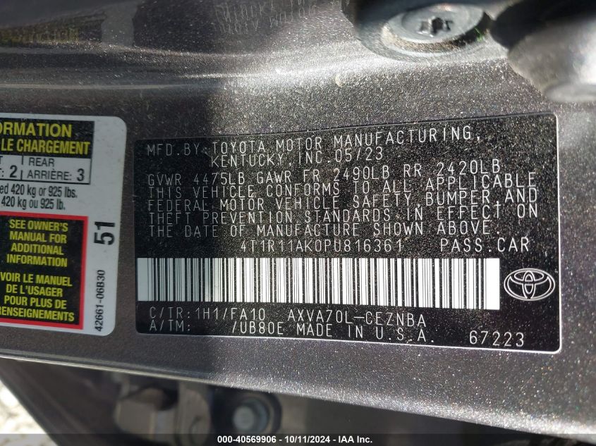 4T1R11AK0PU816361 2023 Toyota Camry Le