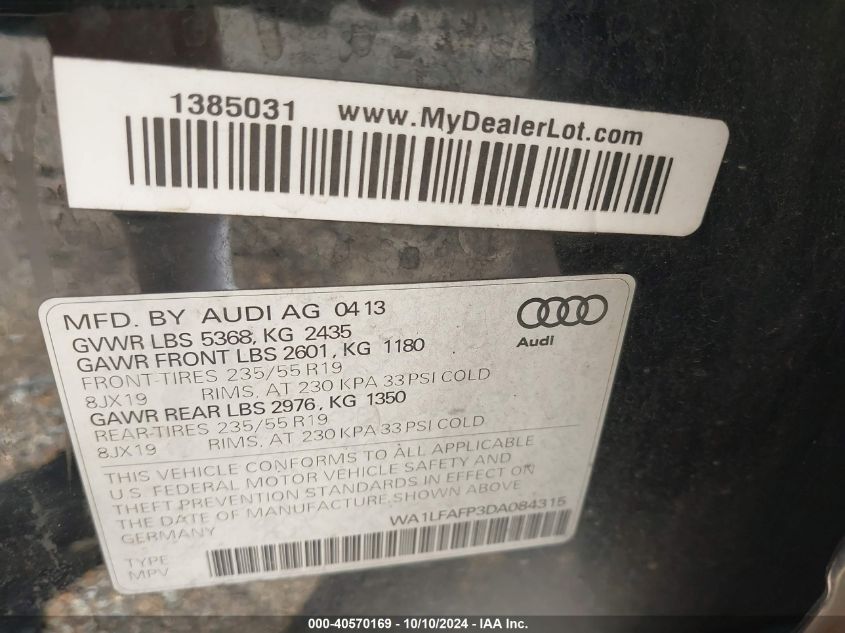 WA1LFAFP3DA084315 2013 Audi Q5 2.0T Premium