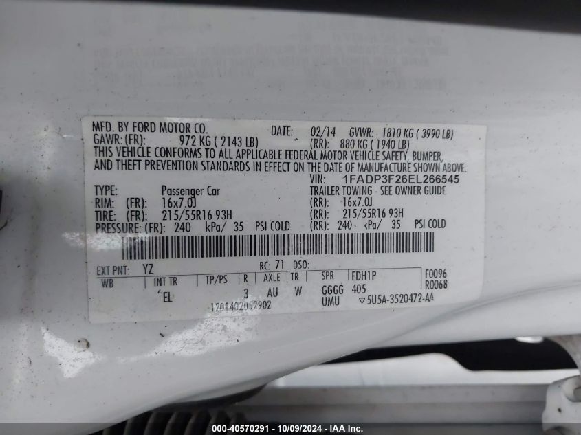 1FADP3F26EL266545 2014 Ford Focus Se