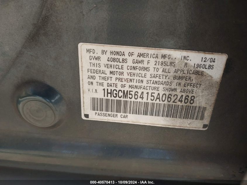 1HGCM56415A062468 2005 Honda Accord 2.4 Lx