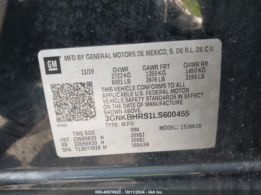 3GNKBHRS1LS600455 2020 Chevrolet Blazer 2Lt