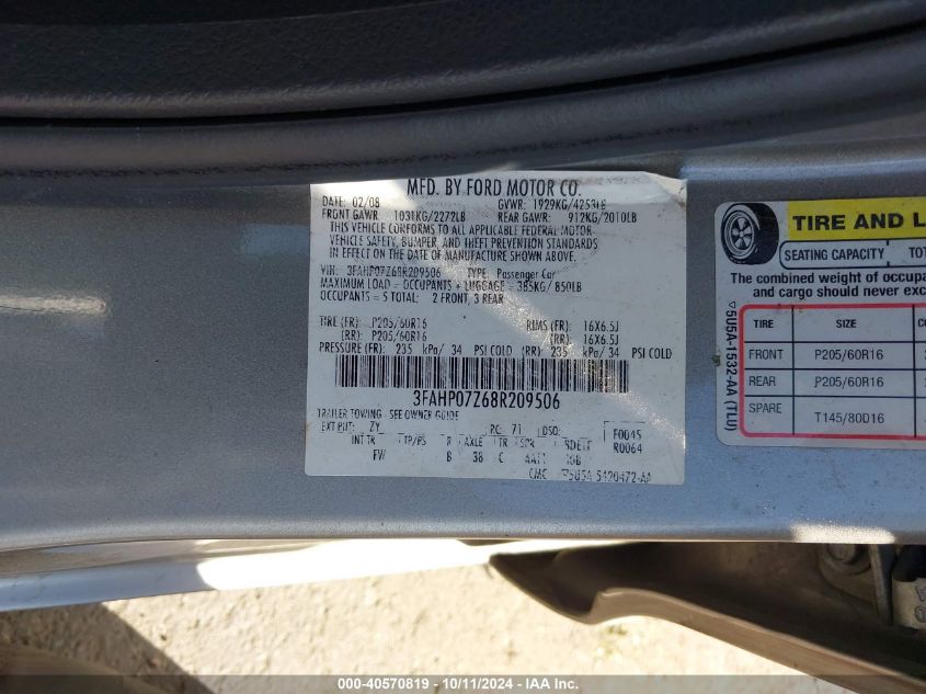 3FAHP07Z68R209506 2008 Ford Fusion Se