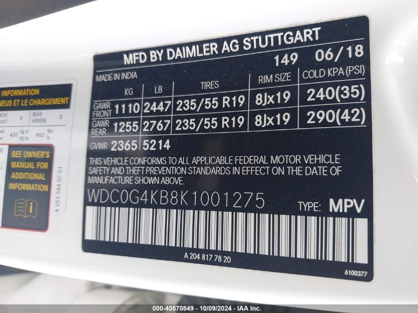 WDC0G4KB8K1001275 2019 Mercedes-Benz Glc 300 4Matic