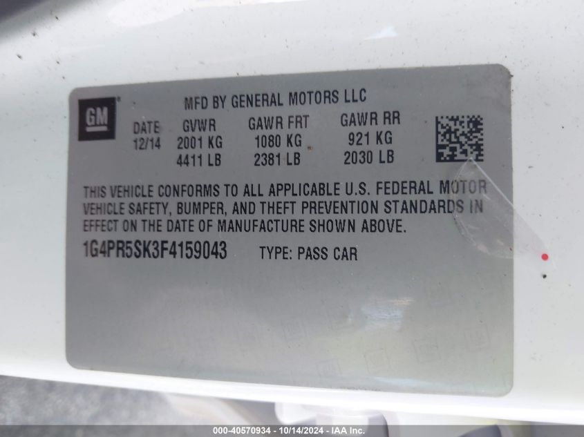 2015 Buick Verano Convenience Group VIN: 1G4PR5SK3F4159043 Lot: 40570934