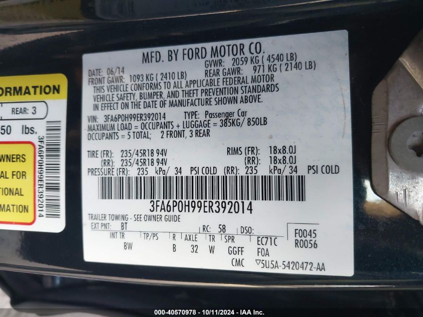 3FA6P0H99ER392014 2014 Ford Fusion Se