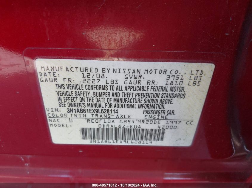 3N1AB61EX9L628114 2009 Nissan Sentra 2.0