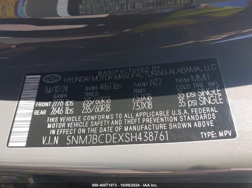 5NMJBCDEXSH438761 Hyundai Tucson SEL 9