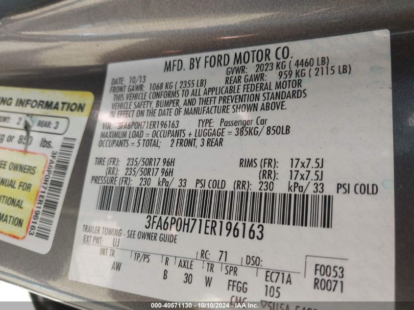 2014 FORD FUSION SE - 3FA6P0H71ER196163