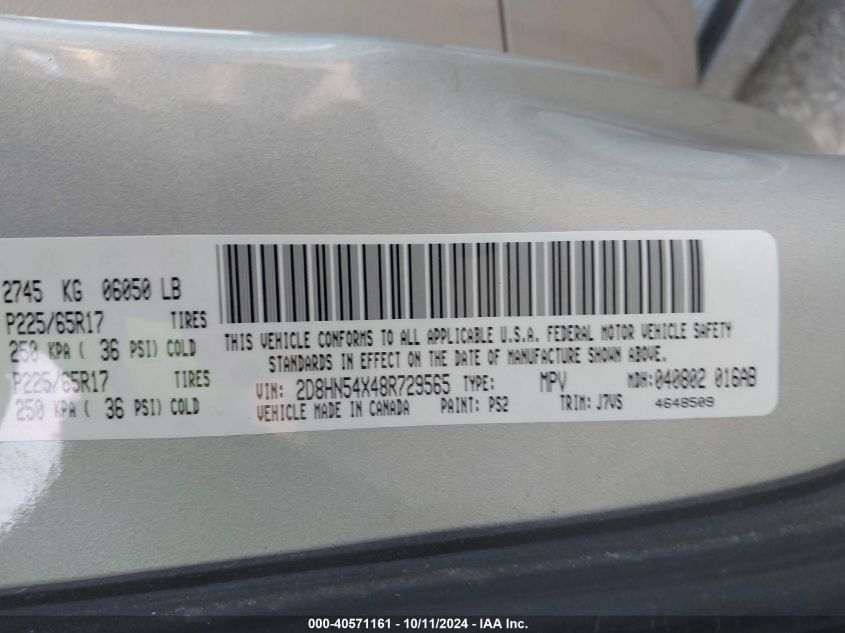 2D8HN54X48R729565 2008 Dodge Grand Caravan Sxt