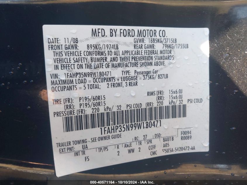 1FAHP35N99W180471 2009 Ford Focus Se